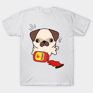 Funny Pug Spilled Hot Sauce T-Shirt